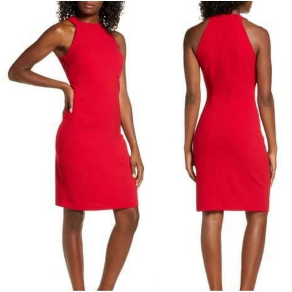 Sam Edelman Red Halter Sheath Midi Dress Size 6 party dress semi-formal
